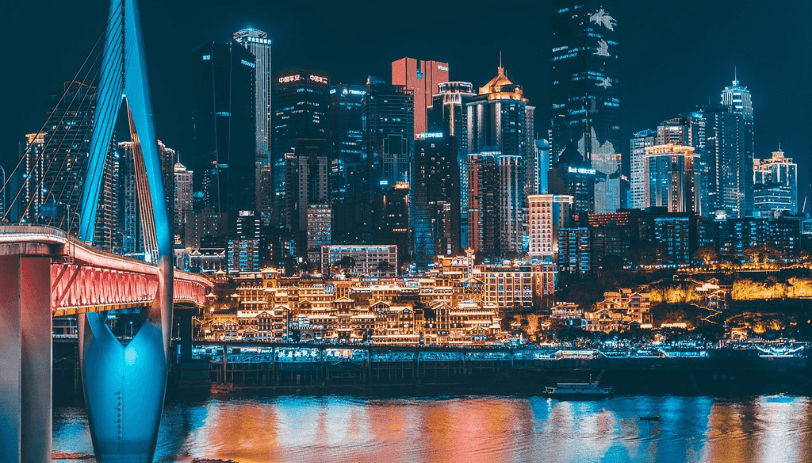 都会の夜景と橋